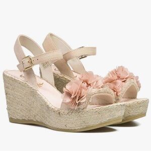 Elegant Pink Floral Wedge Sandals